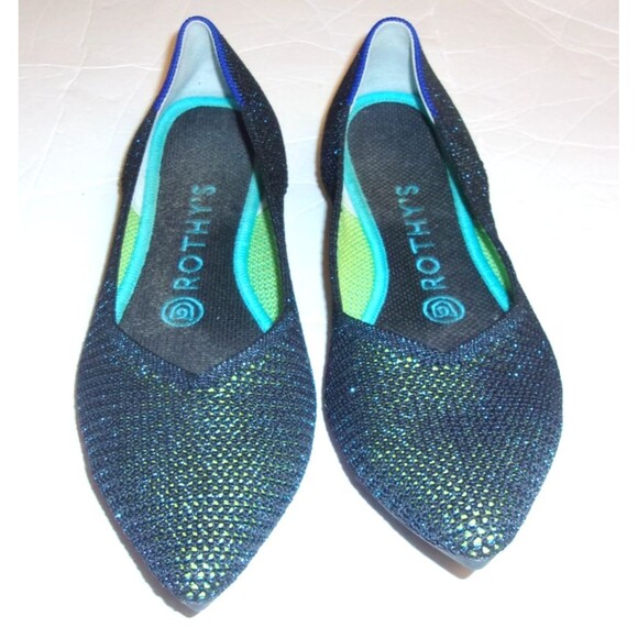 Rothy's Metallic Shoes The Point Flats Size 7 Black Blue Green Sparkle Women's - Picture 9 of 9